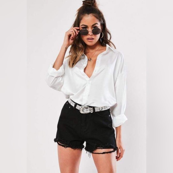 White Button Down Satin Shirt - Picture 4 of 8